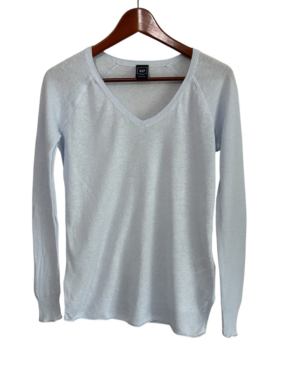 Gap Women's Light Blue V-Neck Linen Sweater Size XS